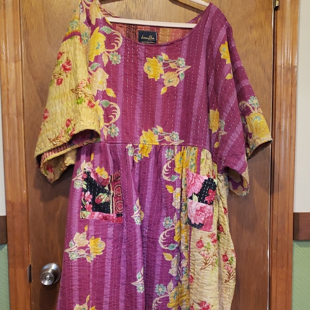 Floral Kantha Babydoll Style Patchwork Dress
